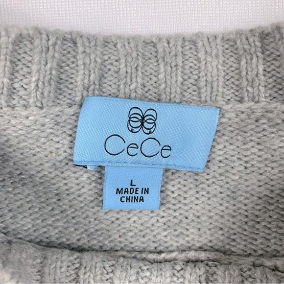 CECE Heather Grey Cable Knit Crewneck Sweate - Picture 4 of 8